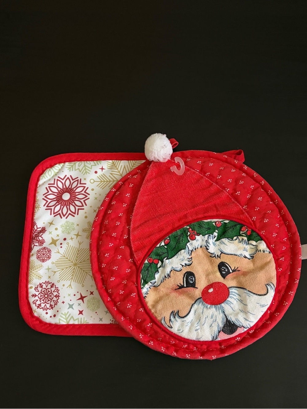 Vtg Christmas Santa Pot Holders Trivet Set